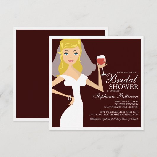 Modern Bride Wine Theme Bridal Shower Kaart (Voorkant / Achterkant)