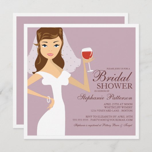 Modern Bride Wine Theme Bridal Shower Kaart (Voorkant / Achterkant)