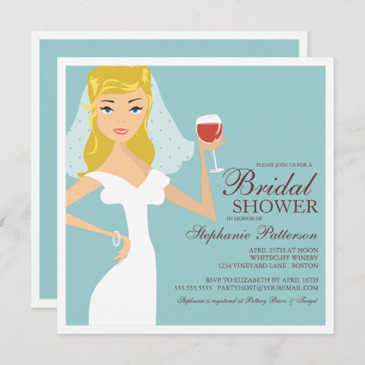 Modern Bride Wine Theme Bridal Shower Kaart (Voorkant / Achterkant)