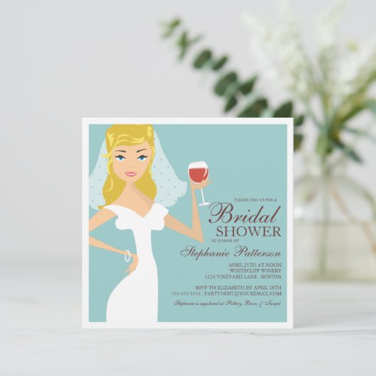 Modern Bride Wine Theme Bridal Shower Kaart (Staand voorkant)
