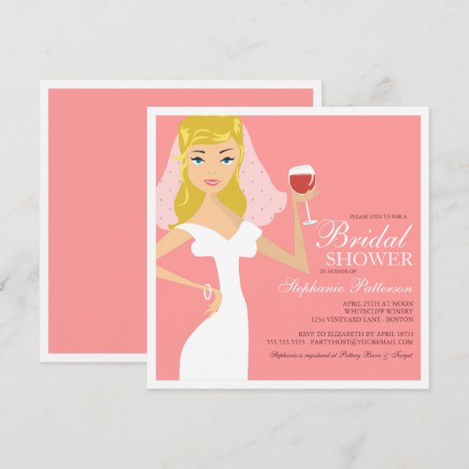 Modern Bride Wine Theme Bridal Shower Kaart (Voorkant / Achterkant)