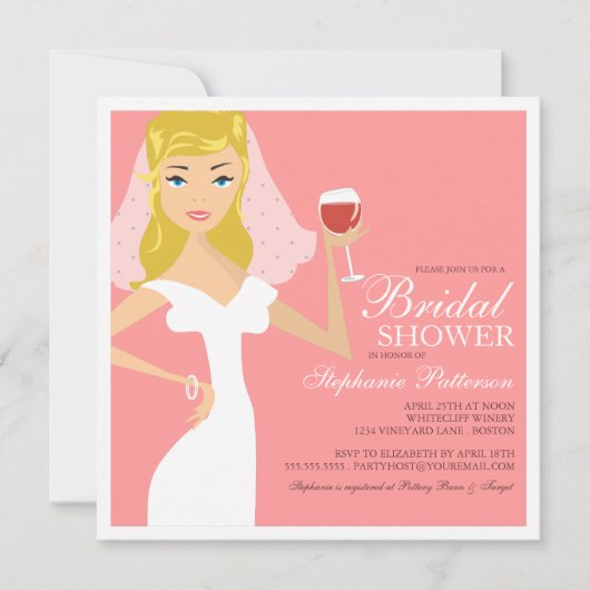 Modern Bride Wine Theme Bridal Shower Kaart (Voorkant)