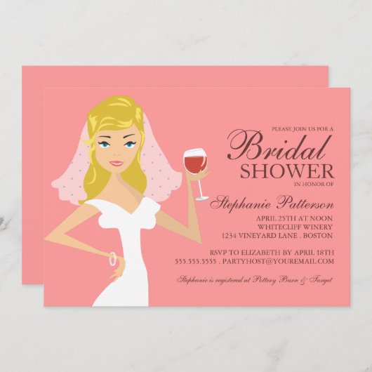 Modern Bride Wine Theme Bridal Shower Kaart (Voorkant / Achterkant)