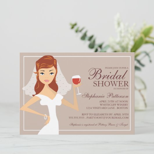 Modern Bride Wine Theme Bridal Shower Kaart (Staand voorkant)