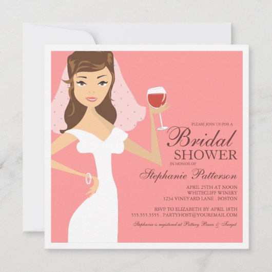 Modern Bride Wine Theme Bridal Shower Kaart (Voorkant)