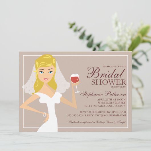 Modern Bride Wine Theme Bridal Shower Kaart (Staand voorkant)