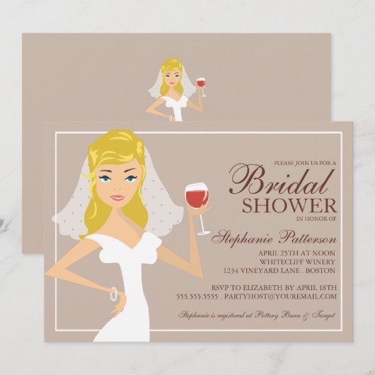 Modern Bride Wine Theme Bridal Shower Kaart (Voorkant / Achterkant)