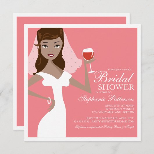 Modern Bride Wine Theme Bridal Shower Kaart (Voorkant / Achterkant)