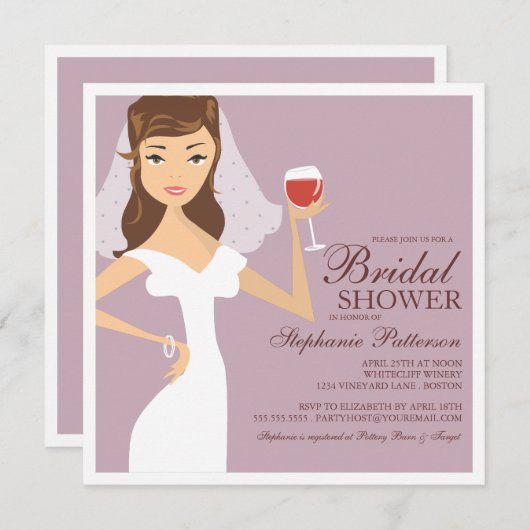 Modern Bride Wine Theme Bridal Shower Kaart (Voorkant / Achterkant)