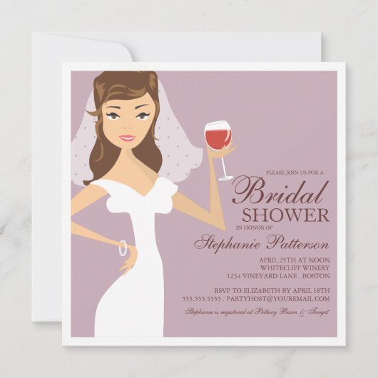 Modern Bride Wine Theme Bridal Shower Kaart (Voorkant)