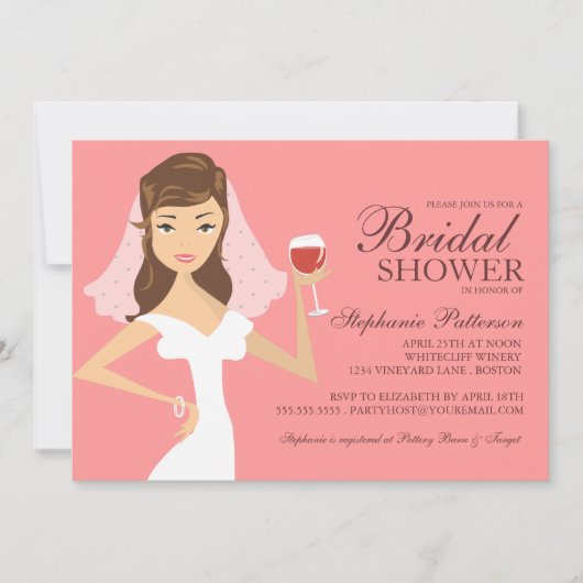 Modern Bride Wine Theme Bridal Shower Kaart (Voorkant)