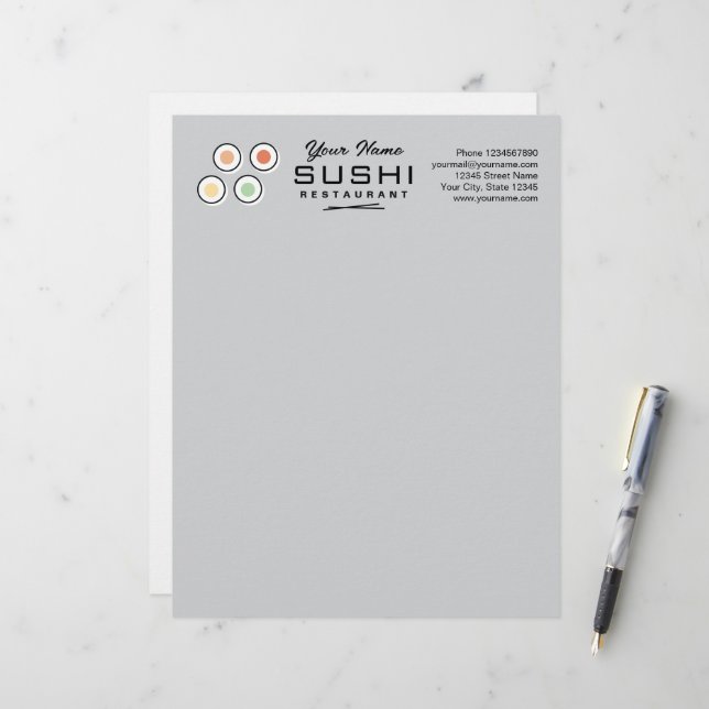 Modern briefpapier met logo voor sushi restaurant briefhoofd (Voorkant / Achterkant in situ)