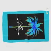 Modern Bright Blauw Tropisch palmstructuurnaam Golfhanddoek (Horizontaal)