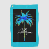 Modern Bright Blauw Tropisch palmstructuurnaam Golfhanddoek (Voorkant)