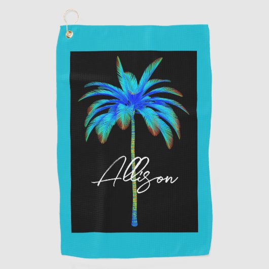 Modern Bright Blauw Tropisch palmstructuurnaam Golfhanddoek (Voorkant)