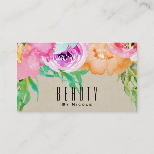 Modern Bright Bloemen Bruin Kraft Glam Country Chi Visitekaartje (Voorkant)