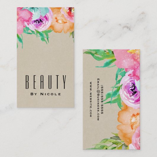 Modern Bright Bloemen Bruin Kraft Glam Country Chi Visitekaartje (Voorkant / Achterkant)