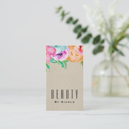 Modern Bright Bloemen Bruin Kraft Glam Country Chi Visitekaartje (Staand voorkant)