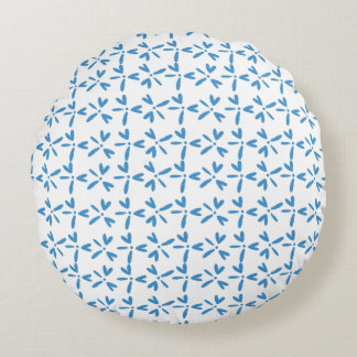 Modern Bright Blue Floral Pattern Round Pillow Rond Kussen
