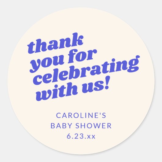 Modern Bright Blue Retro Baby Shower Thank You Ronde Sticker (Voorkant)