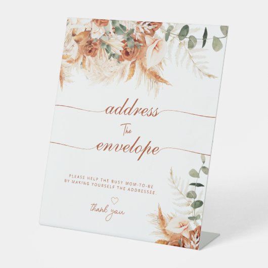 Modern Bright Boho Adres van de Envelopendouche Reclamebord Met Voetstuk (Voorkant)