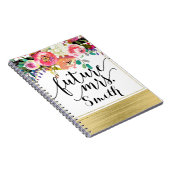 Modern Bright Bold Bloemen Waterverf Future Mrs. Notitieboek (Rechterzijde)
