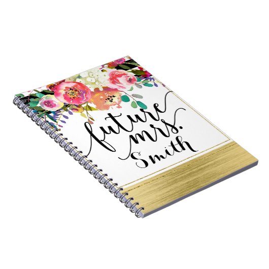 Modern Bright Bold Bloemen Waterverf Future Mrs. Notitieboek (Rechterzijde)