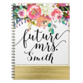 Modern Bright Bold Bloemen Waterverf Future Mrs. Notitieboek (Voorkant)