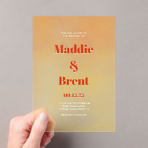 Modern Bright & Bold Gradient Oranje Bruiloft Acryl Uitnodigingen