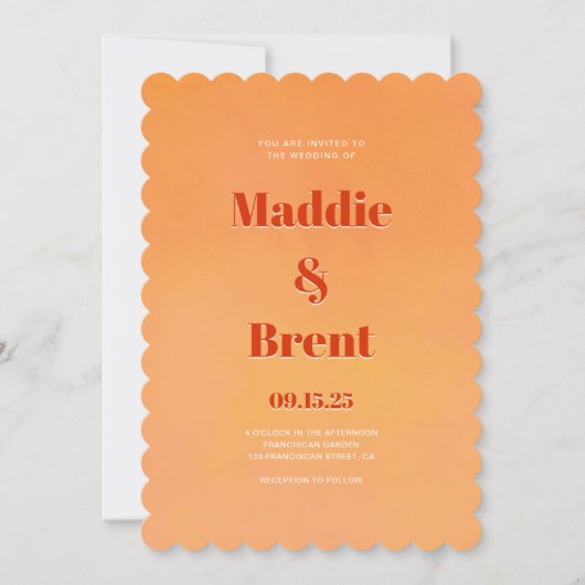 Modern Bright & Bold Gradient Oranje Bruiloft Kaart (Voorkant)
