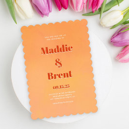 Modern Bright & Bold Gradient Oranje Bruiloft Kaart