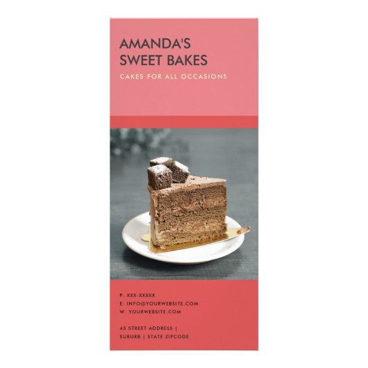 MODERN BRIGHT BOLD RED PINK BAKERY PRICE SERVICE RECLAMEKAART (Achterkant)