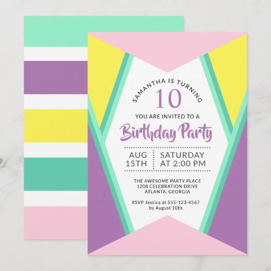 Modern Bright Colors Verjaardagsfeest voor meisjes Kaart (Voorkant / Achterkant)