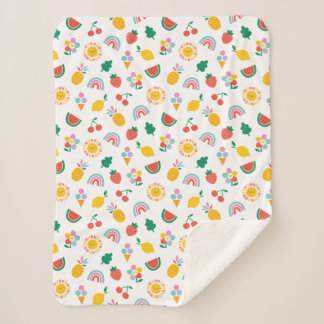 Modern Bright Colourful Smiling Suns and Rainbows  Sherpa Deken