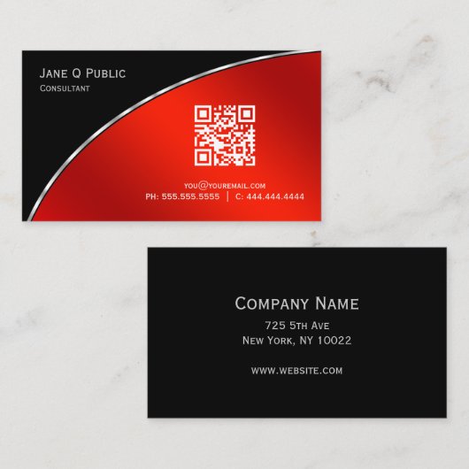 Modern Bright Crimson QR Elegant Professional Visitekaartje (Voorkant / Achterkant)