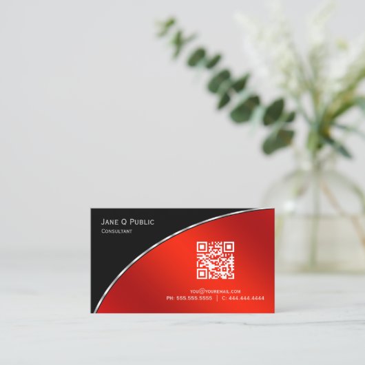 Modern Bright Crimson QR Elegant Professional Visitekaartje (Staand voorkant)