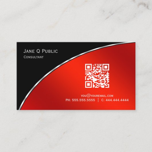 Modern Bright Crimson QR Elegant Professional Visitekaartje (Voorkant)