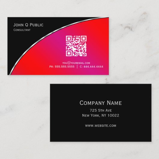 Modern Bright Crimson QR Elegant Professional Visitekaartje (Voorkant / Achterkant)