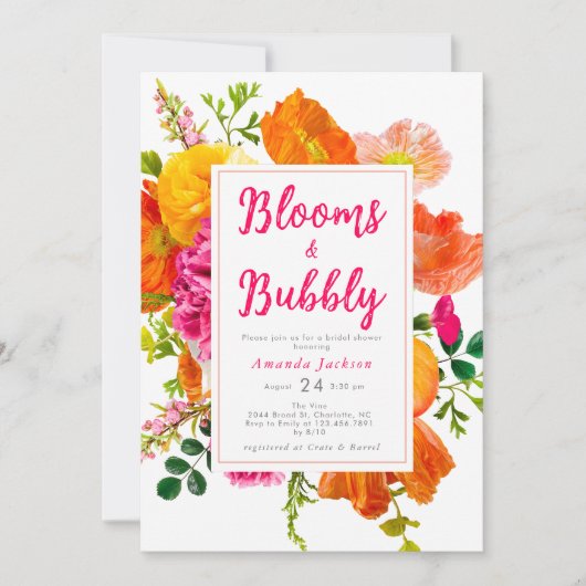 Modern Bright Floral Blooms & Bubbly Vrijgezellenf Kaart (Voorkant)
