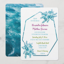 Modern Bright Floral Blue Ocean Photo Wedding