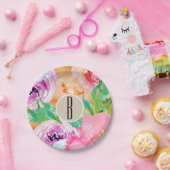 Modern Bright Floral Brown Kraft Vrijgezellenfeest Papieren Bordje (Feest)