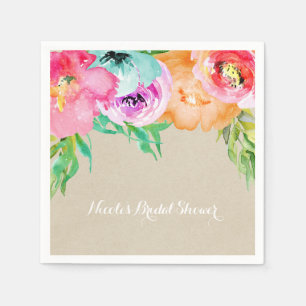 Modern Bright Floral Brown Kraft Vrijgezellenfeest Servet