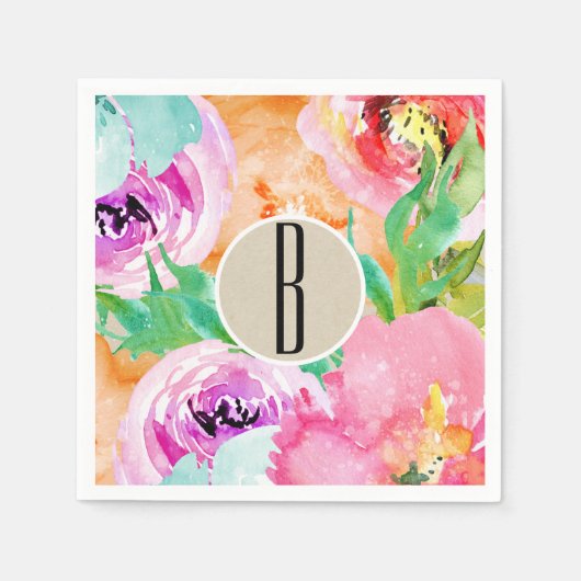 Modern Bright Floral Brown Kraft Vrijgezellenfeest Servetten (Voorkant)