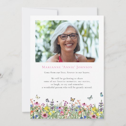 Modern Bright Floral Memorial Viering van het leve Kaart (Achterkant)