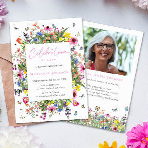 Modern Bright Floral Memorial Viering van het leve Kaart