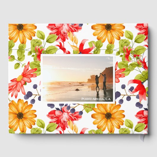 Modern Bright Floral Pattern Photo Wedding Gastenboek (Achterkant)