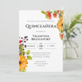 Modern Bright Floral Waterverf Quinceañera Kaart (Staand voorkant)