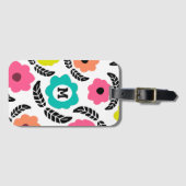 Modern Bright Flowers en Black Leaf Monogram Bagagelabel (Voorkant (horizontaal))