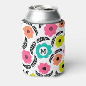 Modern Bright Flowers en Black Leaf Monogram Blikjeskoeler (Blikje Achterkant)