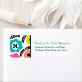 Modern Bright Flowers en Black Leaf Monogram Etiket (Insitu)